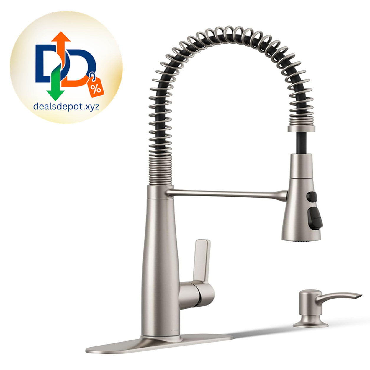KOHLER Semi-Pro Kitchen Sink Faucet w Soap Dispenser R22745-SD-VS, Commercial Kitchen Faucets with Pull Down Sprayer, Vibrant Stainless