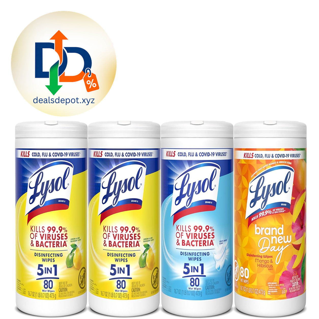 Lysol Disinfecting Wipes, Cleaner, Lemon + Mango + Linen, 80 ct. (4 Pack) All Purpose Cleaner, Sanitizing, Deodorizing, Apartment Essentials, Back To School Cleaning Supplies, Kitchen & Bathroom Wipe