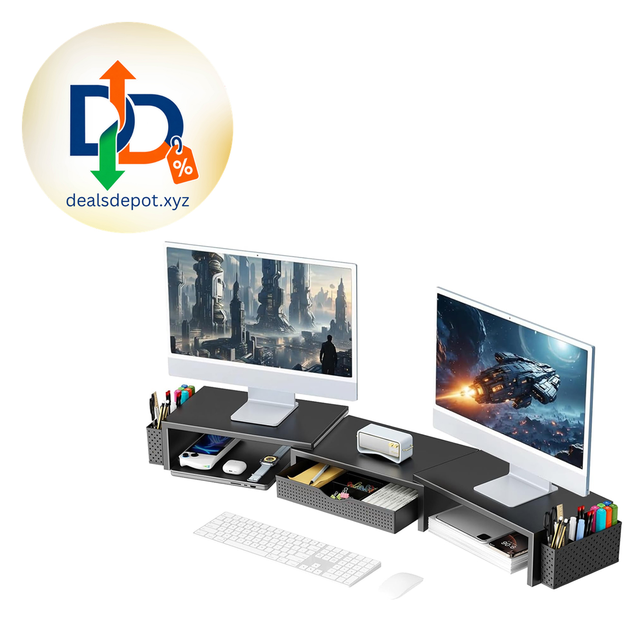 gianotter Dual Monitor Stand Riser With Drawer