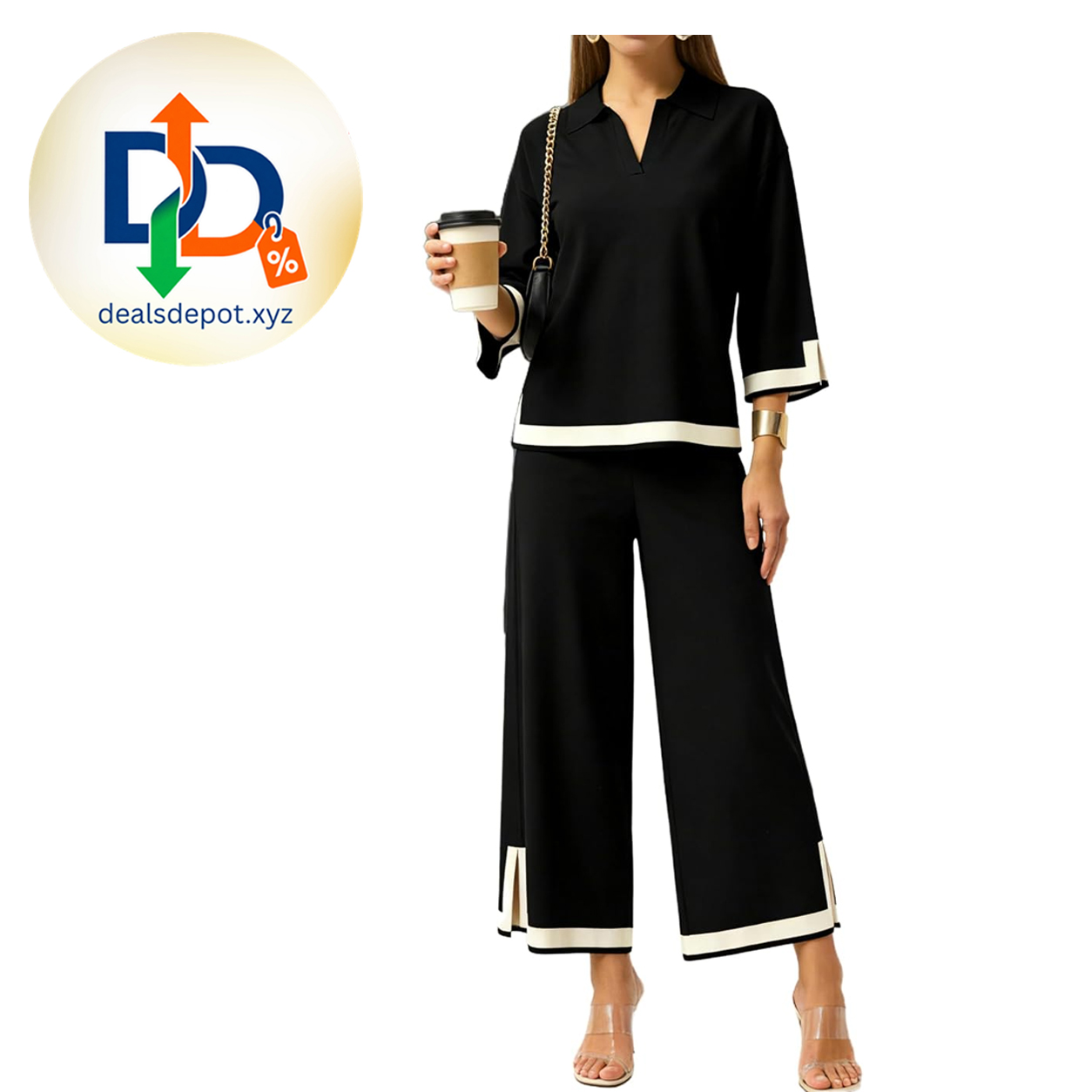 Tanming Womens 2 Piece Outfits 3/4 Sleeve Sweater Lounge Sets Airport Travel Loungewear Tracksuits, Two Piece Matching Sets for Women, V Neck Knit Top, Wide Leg Pant, Summer Fall Clothes