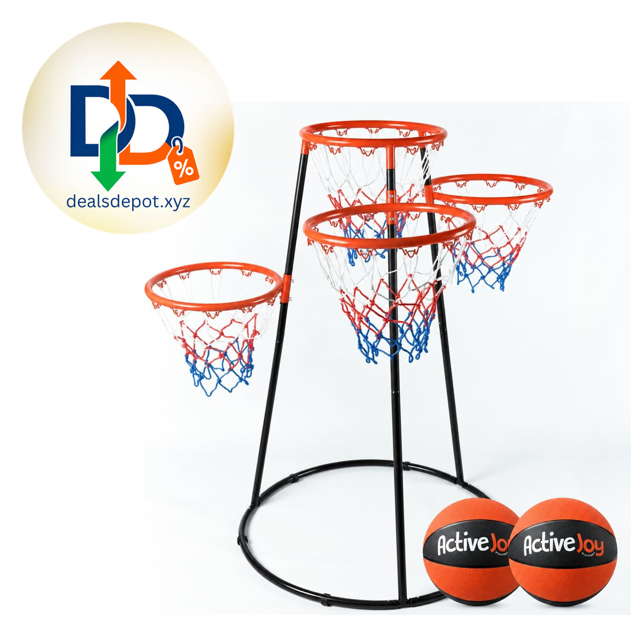 Activejoy- 4 Hoop Basketball Set - Toddler Basketball Hoop Indoor - Outdoor Play Preschool - +3 Years Old Toy. Includes 2 Balls and air Pump