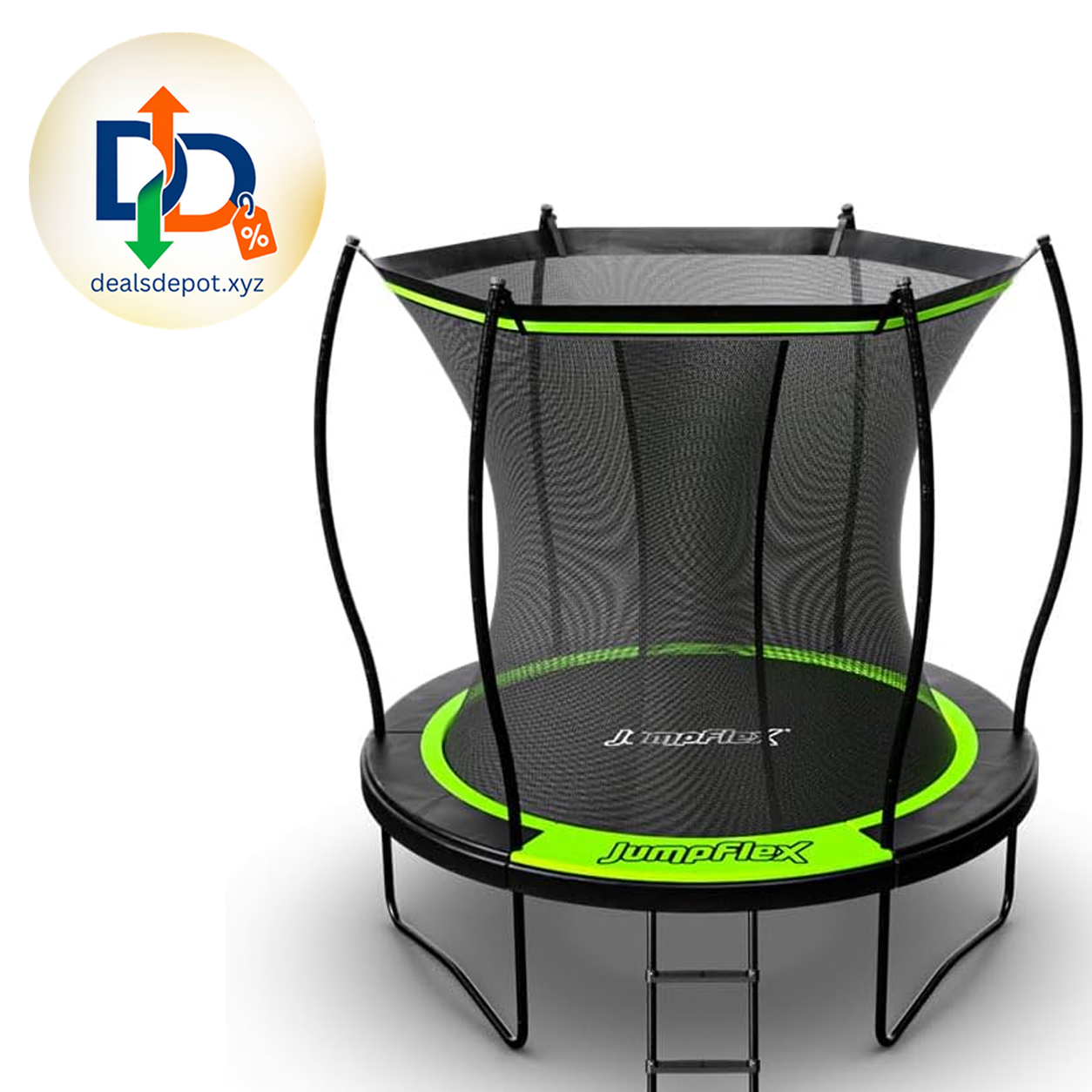 Flex Round Outdoor Backyard Trampoline with Net Safety Enclosure and Ladder- Heavy-Duty Jumping Play Equipment for Family