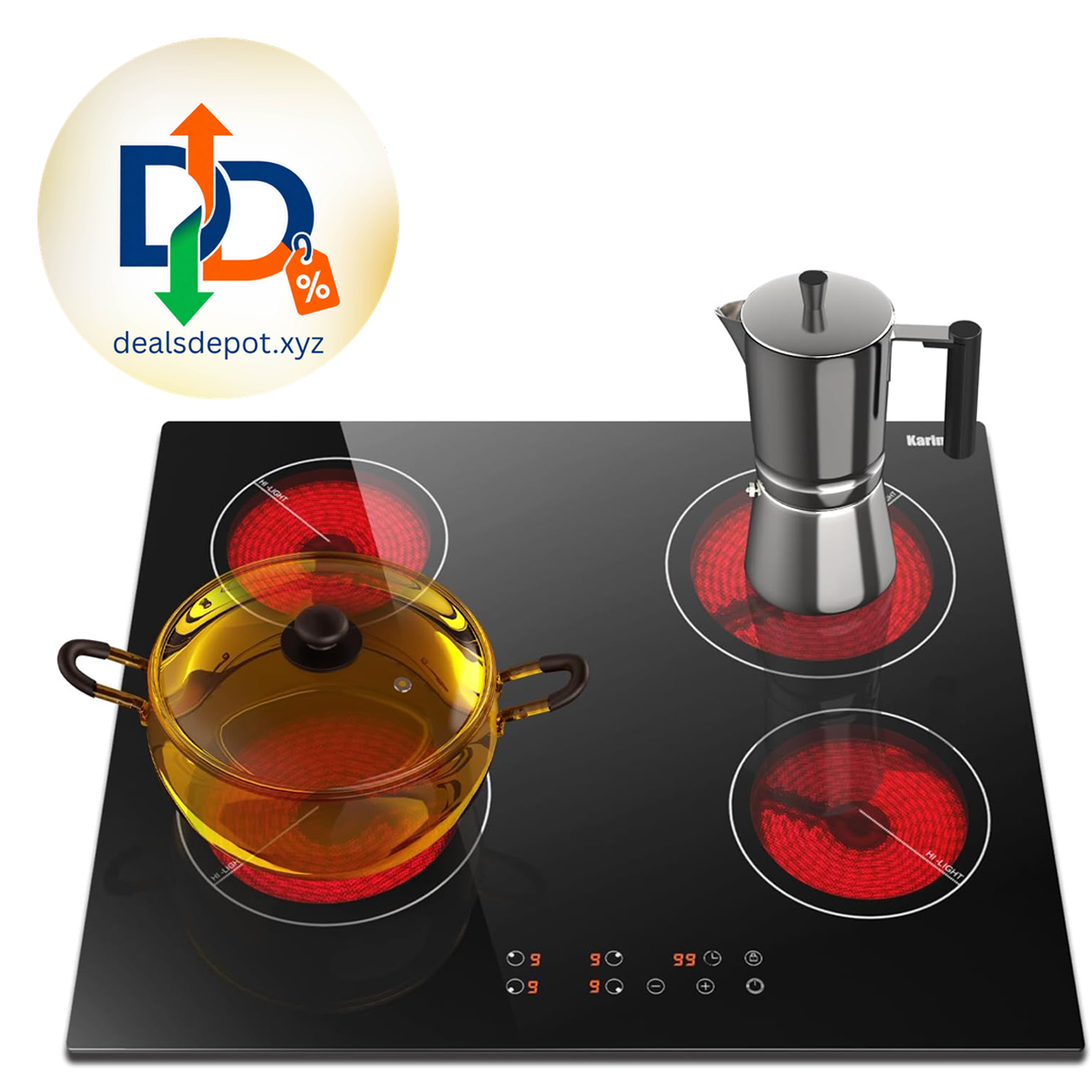Karinear Drop-in 4 Burner Electric Cooktop 24 Inch Radiant Cooktop 24" Electric Stove Top with Residual Heat Indicator, Child Lock, Timer, 6000W Heats up Quickly, 220-240V, Hard Wire, No Plug