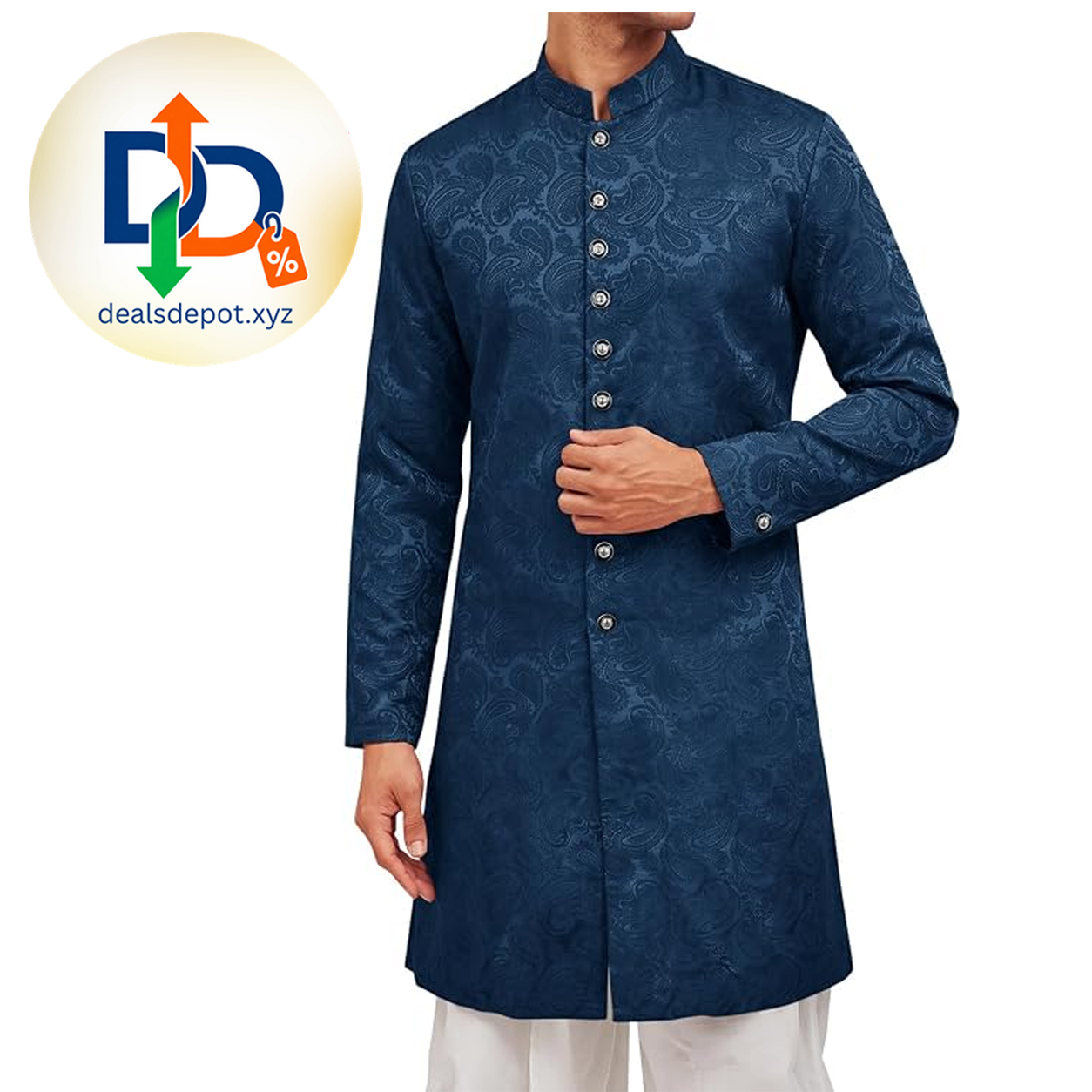 Runcati Mens Kurta Sherwani Coats Kaftan Indian Ethnic Royal Textured Suits Mandarin Collar, Long Sleeve, Wedding Festive Party Blazer