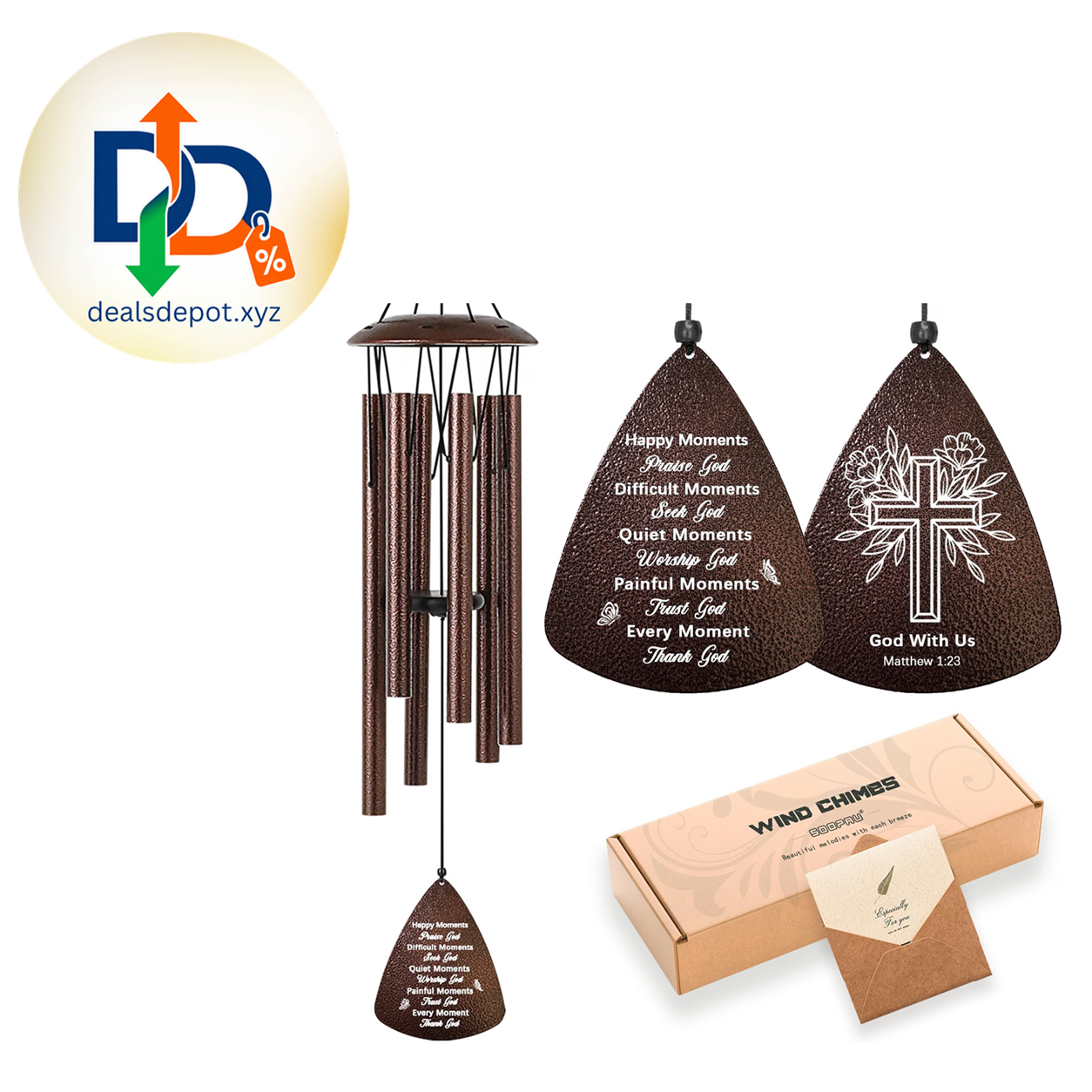 Christian Gifts for Women Men, 32" Bronze Wind Chimes Religious Gifts with Bible Verse, Spiritual Faith Based Gift for Christian Women Mom Sister Friend Coworker