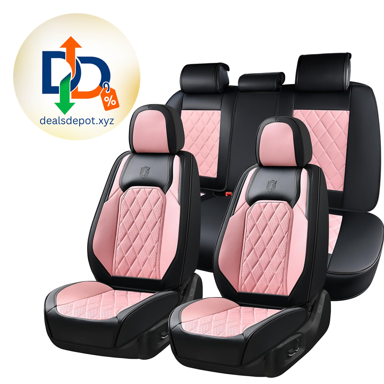 Coverado Leather Seat Covers, Car Seat Covers Full Set, Waterproof Faux Leather Pink & Black Seat Covers, Car Seat Protectors 5 Seats, Automotive Seat Covers Universal Fit for Most Cars SUV Trucks