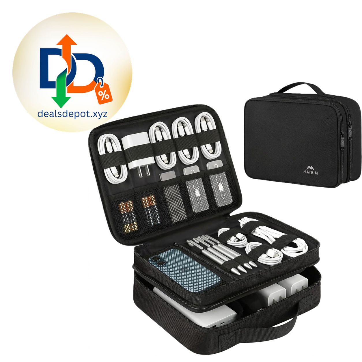 MATEIN Electronics Organizer Travel Case, Cable Organizer Bag, Black Water Resistant, Gifts for Men, Storage Bag for Camera Accessories, for Travel Essentials, Phone, Cord & Tablet