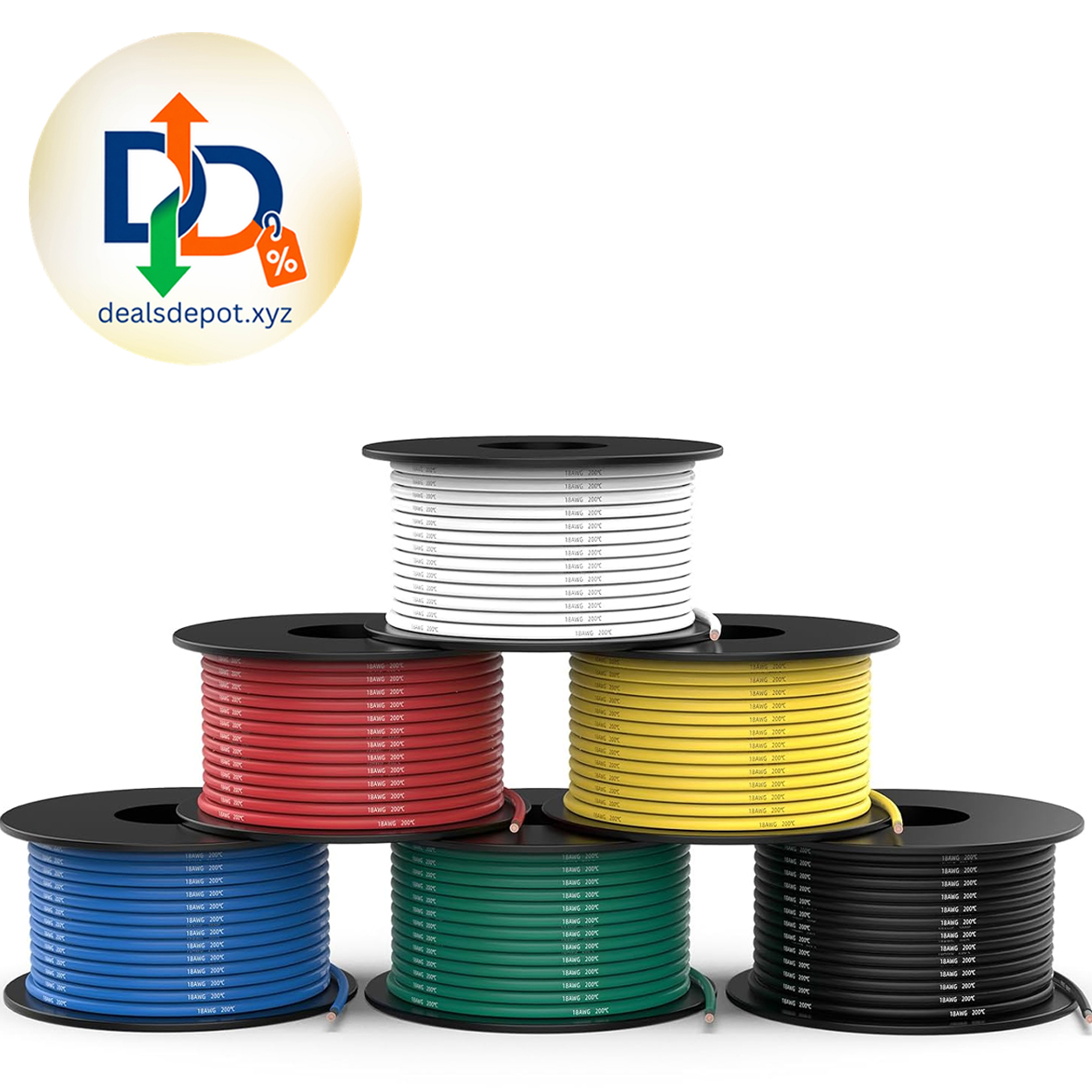 NAOEVO 18 Gauge Wire, Tinned Copper Silicone 18 AWG Automotive Wire, 180FT 200°C, High Conductivity, Flexible 18 AWG Stranded Wire, 18 AWG Wire for Automotive, LED, DIY, Circuit (6 Colors 30ft/Spool)