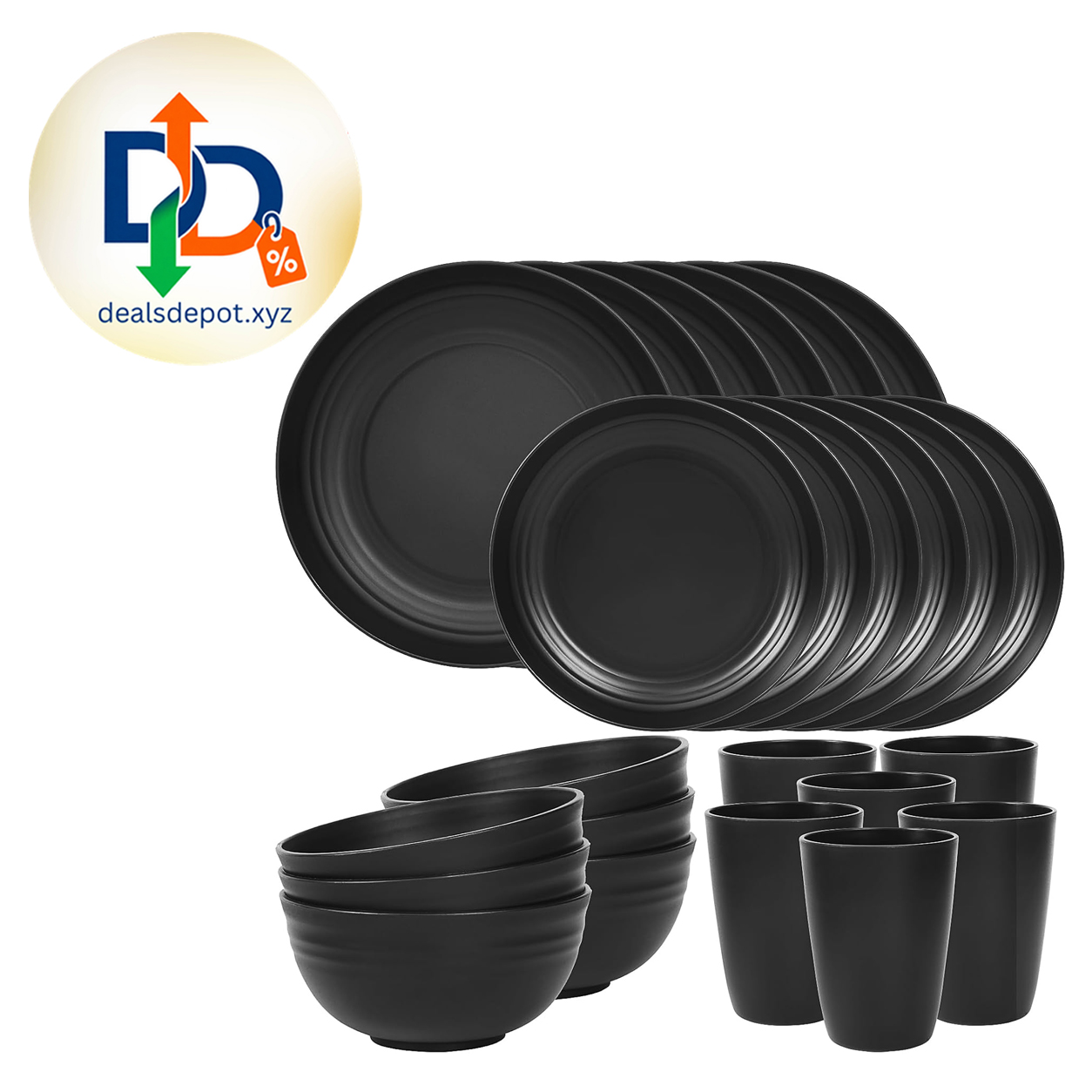 Quatish 24 Piece Plates and Bowl Set for 6, Dinnerware Dish Set for Kitchen Unbreakable, Dishwasher Microwave Safe, House Warming Gift New Home,Dorm Apartment Essential, Kitchen and Dining Decor, Black