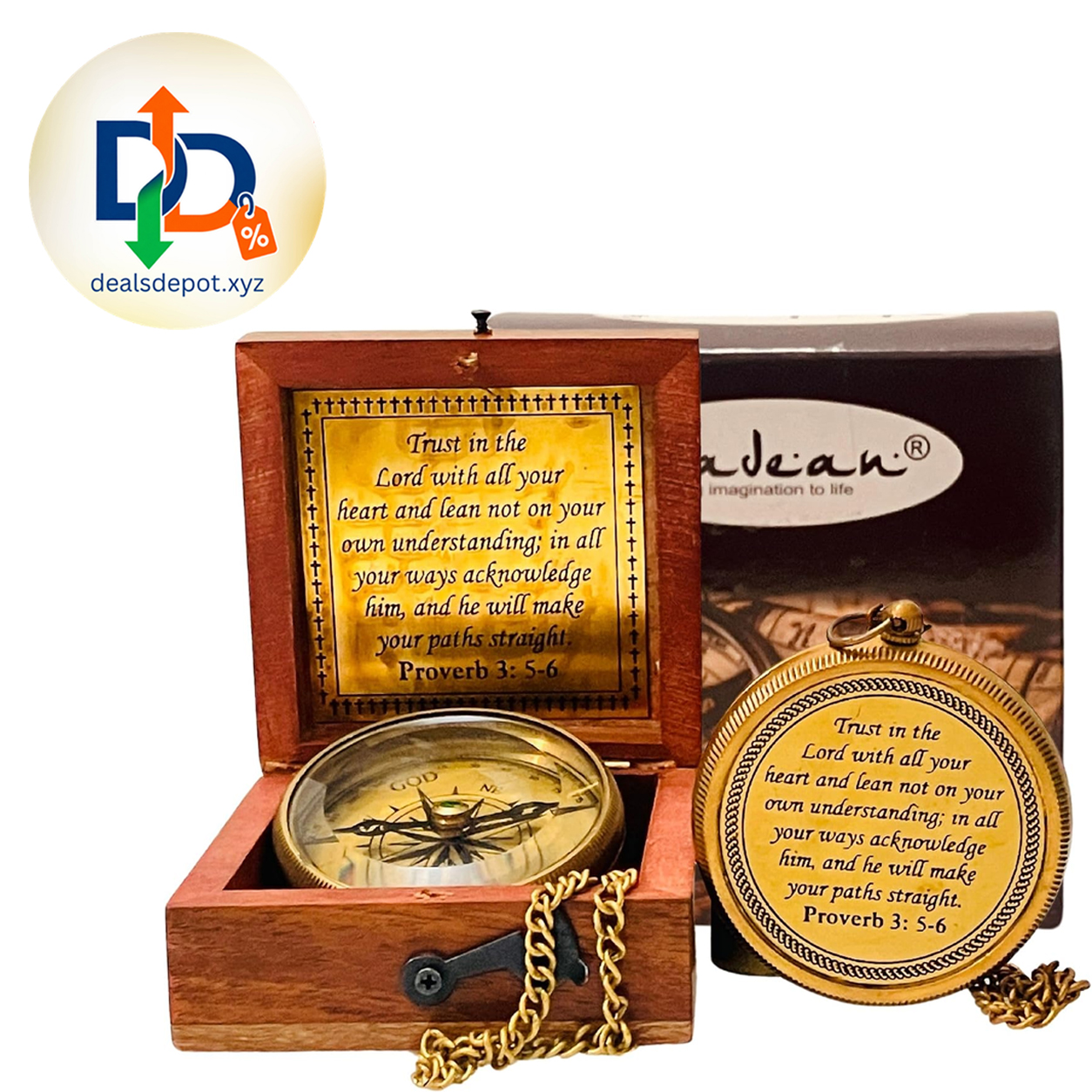 Trust in The Lord - Proverbs 3: 5-6 Engraved Compass, Wood Box Greeting, Inspirational Gift Men, Christian Boys Baptism Gifts, Graduation Day
