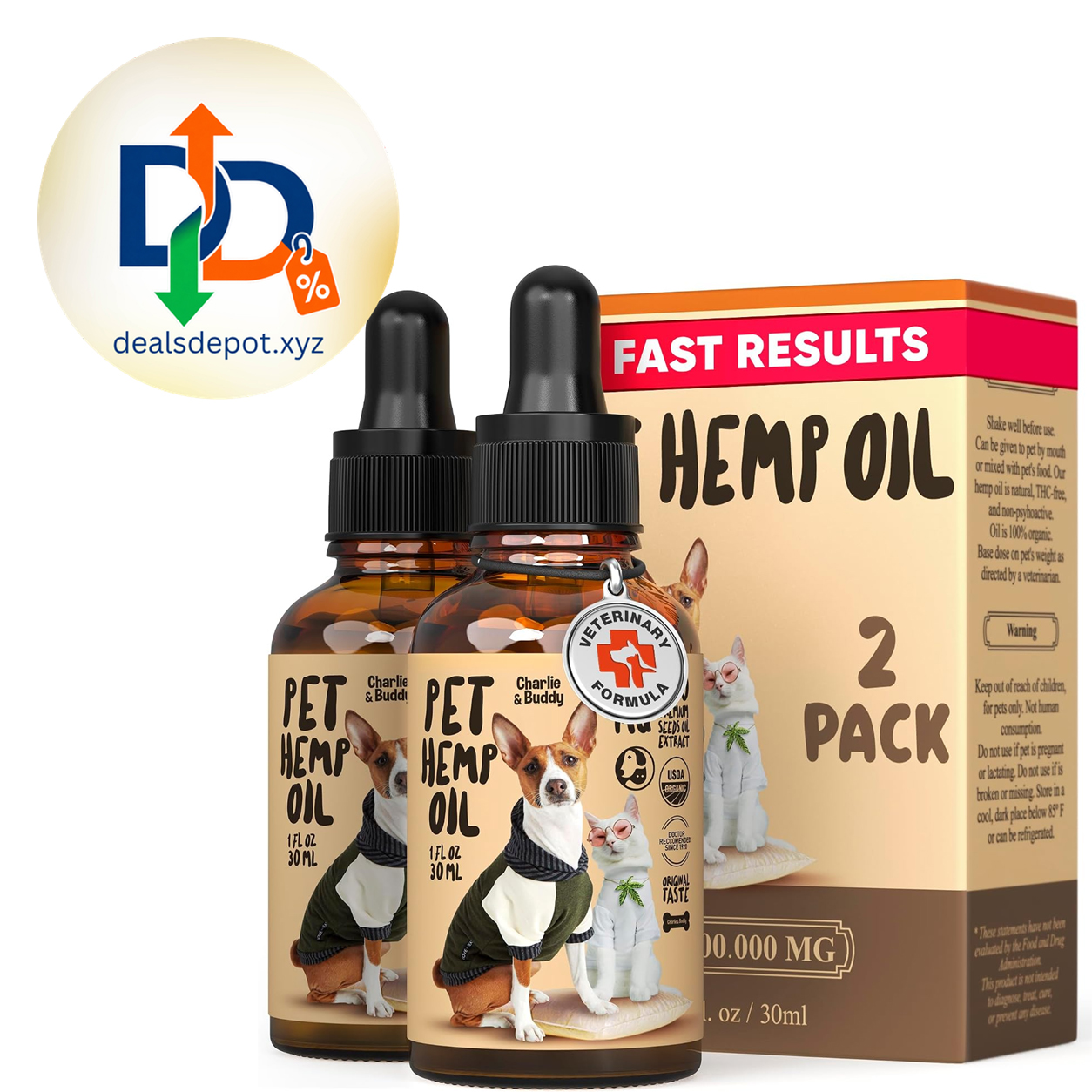 Hemp Oil for Dogs, Cats - Hip Joint Pain Relief, Mobility & Calming, 2Pack Charlie & Buddy Pet Hemp Oil for Dogs & Cats, Natural Hip & Joint Pain Relief Supplement, Calming Stress Drops, 2 Fl Oz