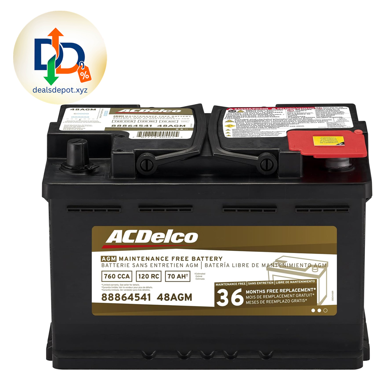 ACDelco Gold Automotive Battery 48AGM | PN 88864541 12V Car Battery AGM Group 48/H6 Car Batteries for select makes and models of Audi, VW, Mercedes Benz, Ford, Kia, and more