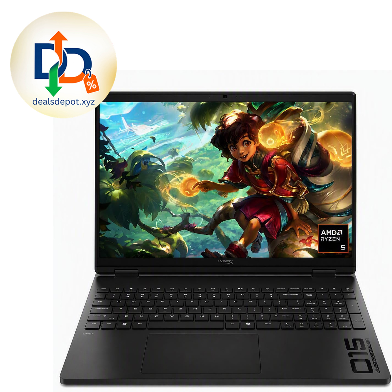 HP HyperX OMEN 15 inch Gaming Laptop, 2K 165Hz Display, AMD Ryzen 5 240, 16 GB RAM, 512 GB SSD, NVIDIA GeForce RTX 5050 GPU (8 GB Dedicated), Windows 11 Home, Shadow Black, 15-gb0099nr