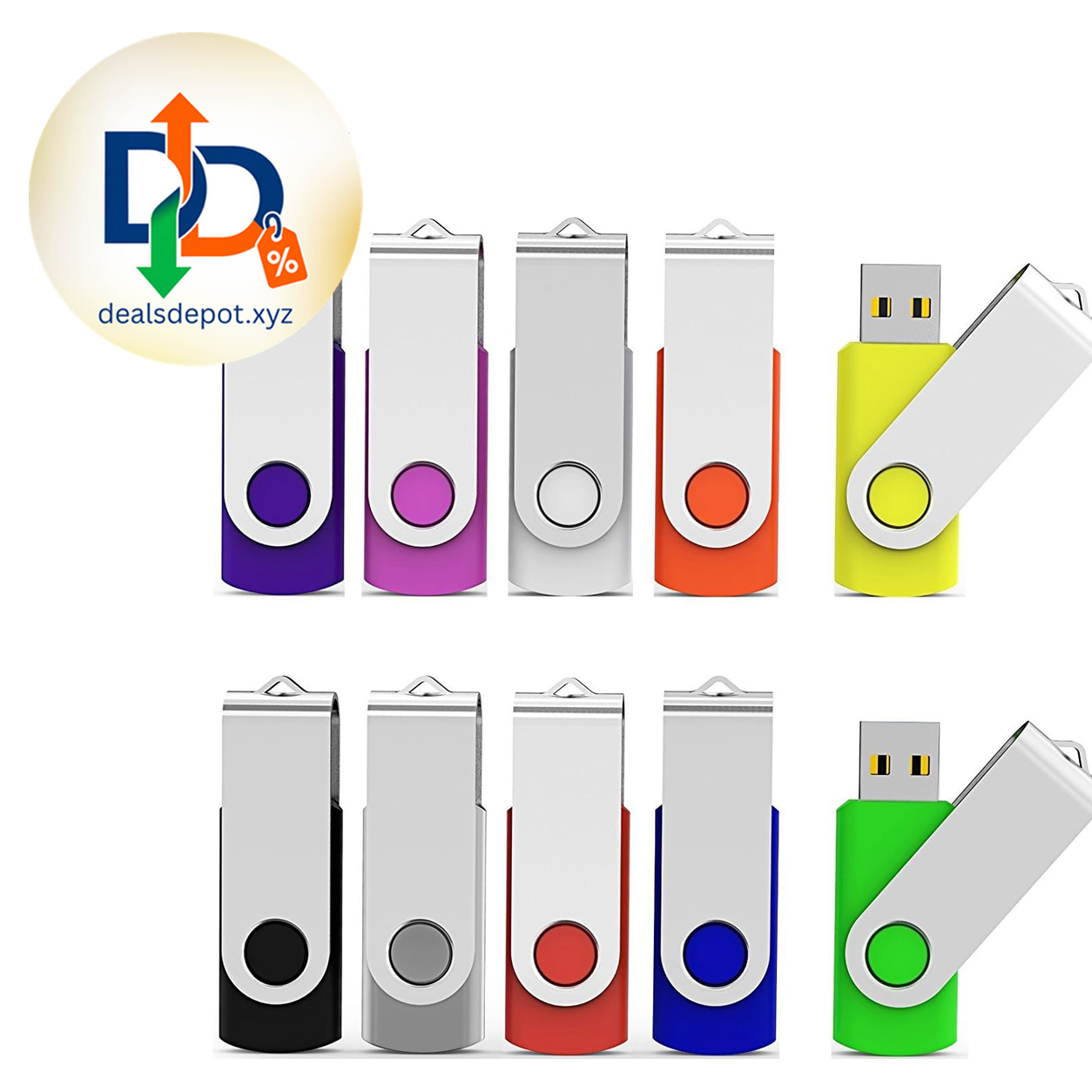 Aiibe 10 Pieces 32GB USB Flash Drive 10 Pack USB 2.0 Memory Stick Thumbdrives (Mix Colors : Black Blue Red Green Orange White Yellow Pink Purple Silver)
