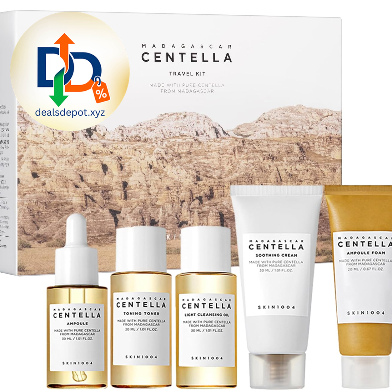 SKIN1004 Centella Travel Kit, Korean Skin Care Set of 5, Travel Size A Travel Size Skincare Gift Set with Toner, Serum, Oil Cleanser, Face Wash, and Moisturizer, Made with Madagascar Centella