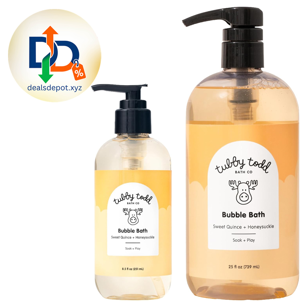 Tubby Todd Bubble Bath for Kids, Toddlers and Babies Hypoallergenic, Non-Irritating, Sensitive Skin, 2 Pack, 25 fl oz and 8 fl oz, Sweet Quince and Honeysuckle