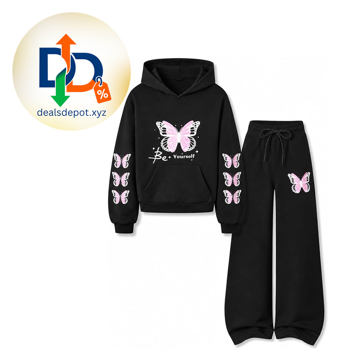 Girls Clothes 2 Piece Cute Butterfly Print Hoodie & Wide Leg Pants Fall Winter Outfits for Teen Girls Size 7-14Y