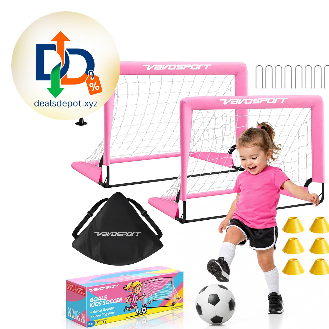 Mini Toddler Soccer Goal Set, 2 Pack 2x1.5 ft Soccer Goals for Backyard Portable Pop Up Soccer Goals, Kids Soccer Net with Ball and Cones, Indoor Outdoor Sports Toys, for Boys and Girls Ages 3+