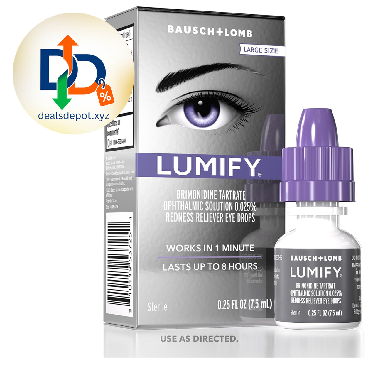Lumify Redness Relief Eye Drops, Whiter & Brighter Looking Eyes, 0.25 oz Works in 1 minute, lasts up to 8 hours, For Whiter & Brighter Looking Eyes, 1 bottle